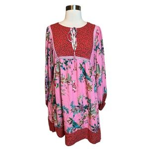 Johnny Was Malakye Dress Small Red Pink Floral Cover Up Beach Resort wear